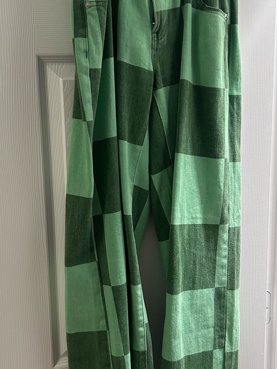 Pants - Checkerboard Green Wide-Leg Pants